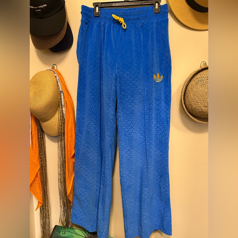 adidas Blue Track Pants with Yellow Accents